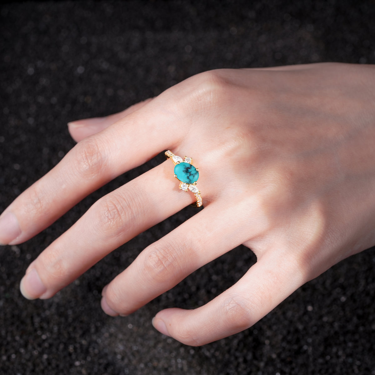 Vintage Oval Cut Turquoise Engagement Ring for Her - Additional view