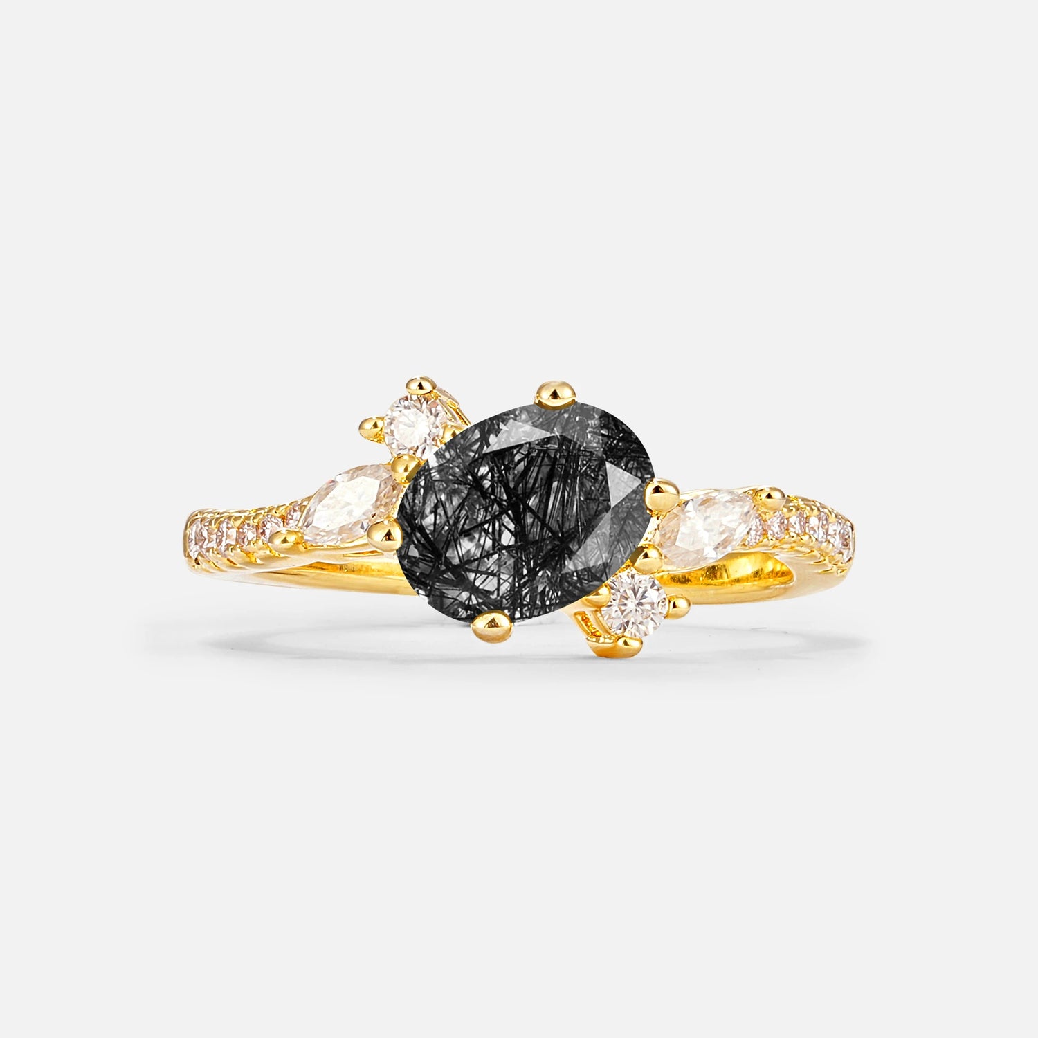 Vintage Oval Cut Black Rutilated Quartz Engagement Ring for Her