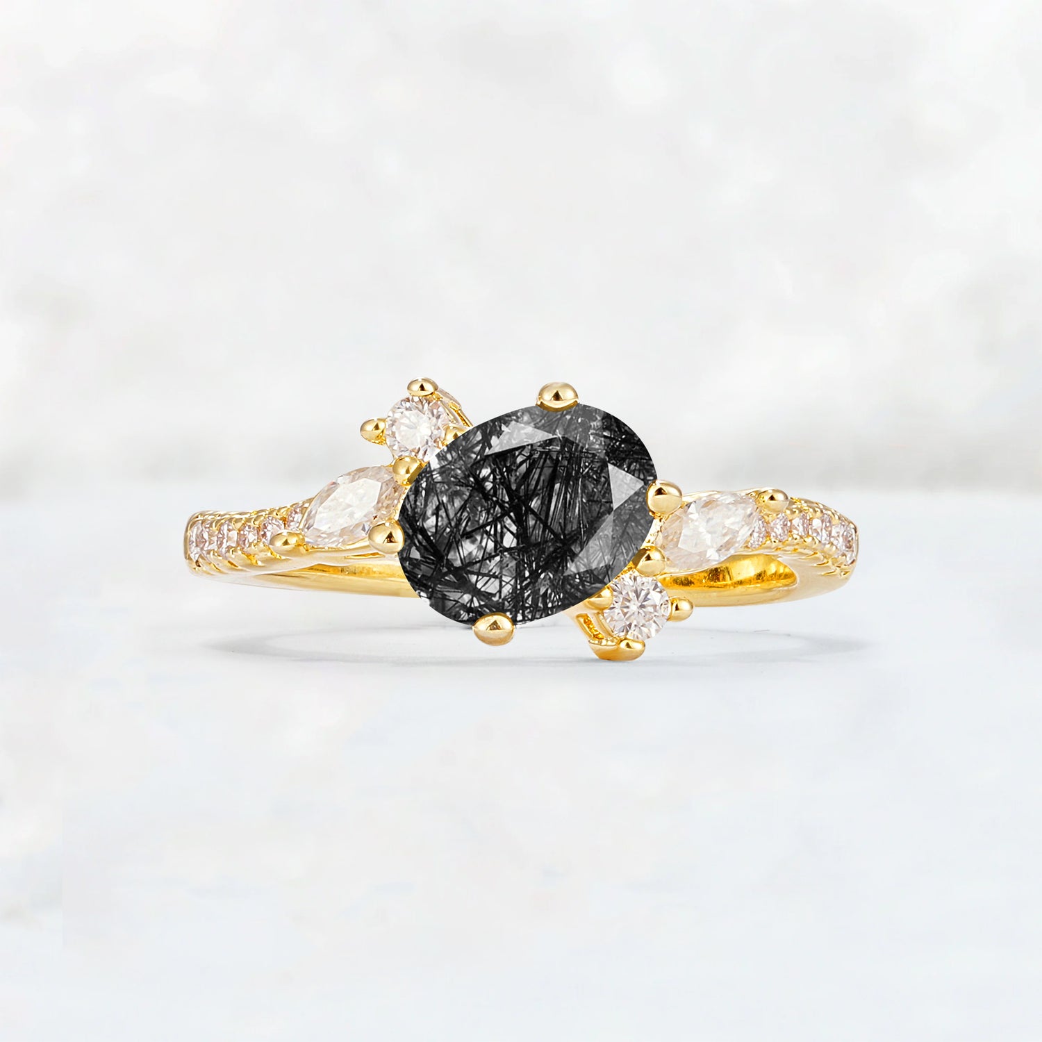 Vintage Oval Cut Black Rutilated Quartz Engagement Ring for Her