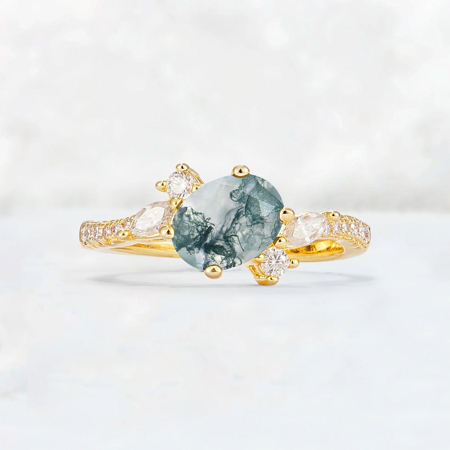 Vintage Oval Cut Moss Agate Engagement Ring for Her