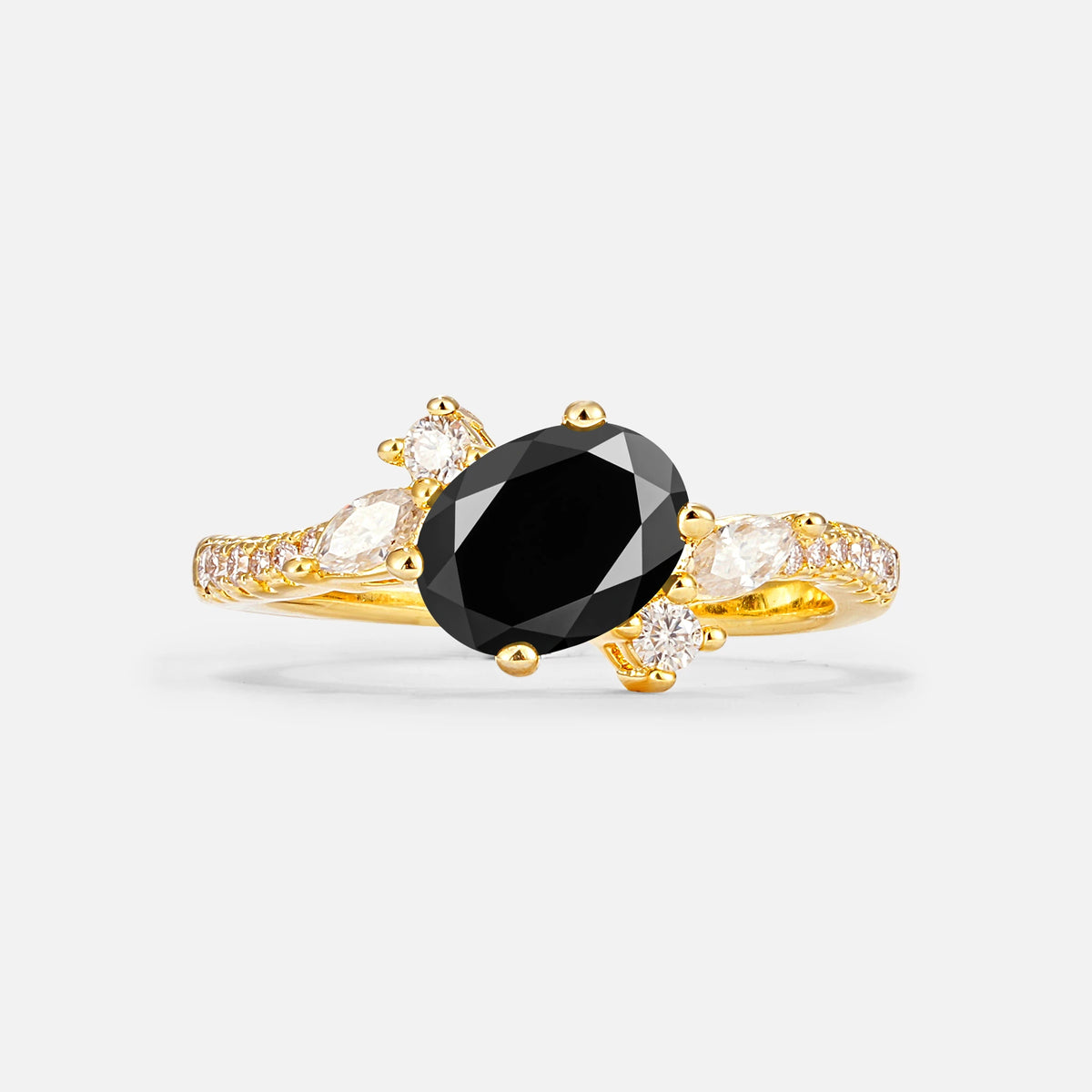 Vintage Oval Cut Black Onyx Engagement Ring for Her