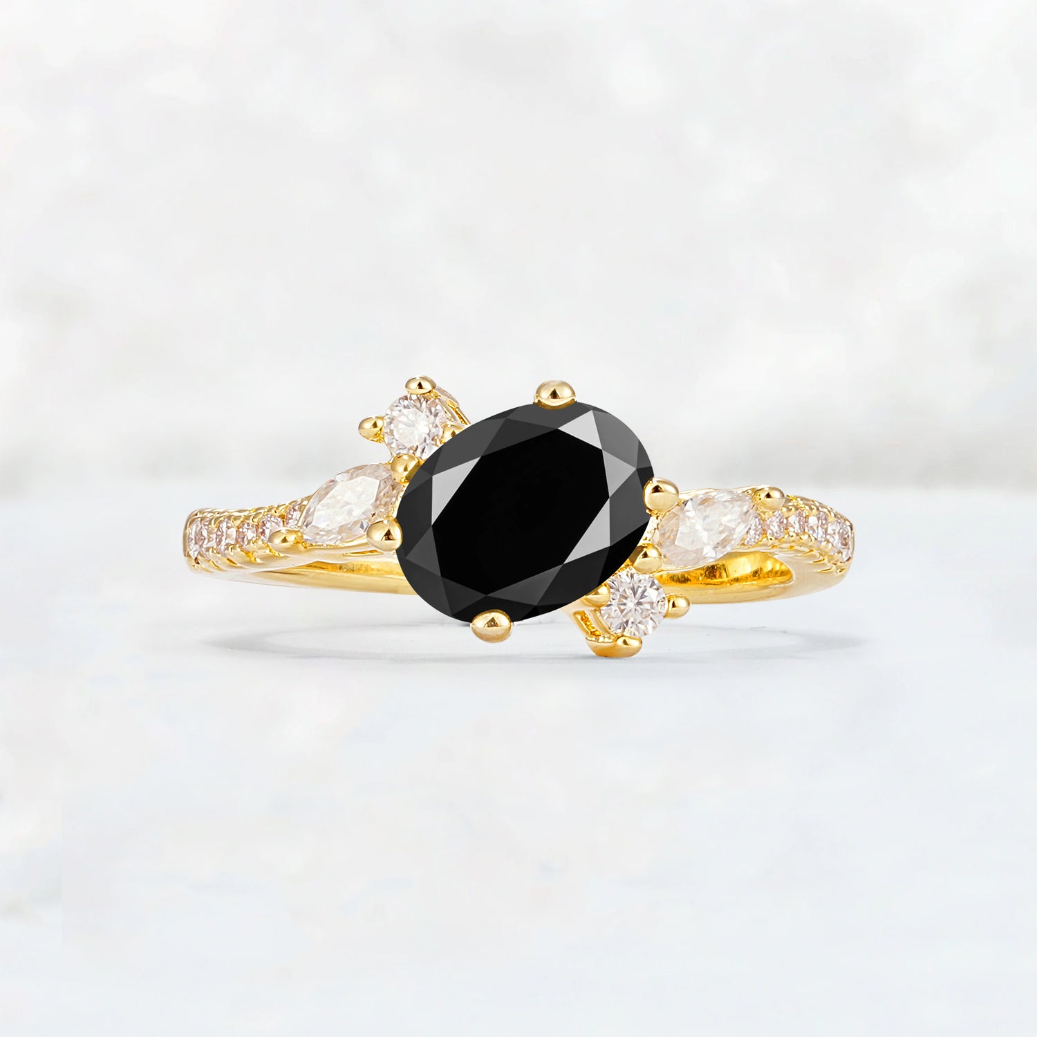 Vintage Oval Cut Black Onyx Engagement Ring for Her