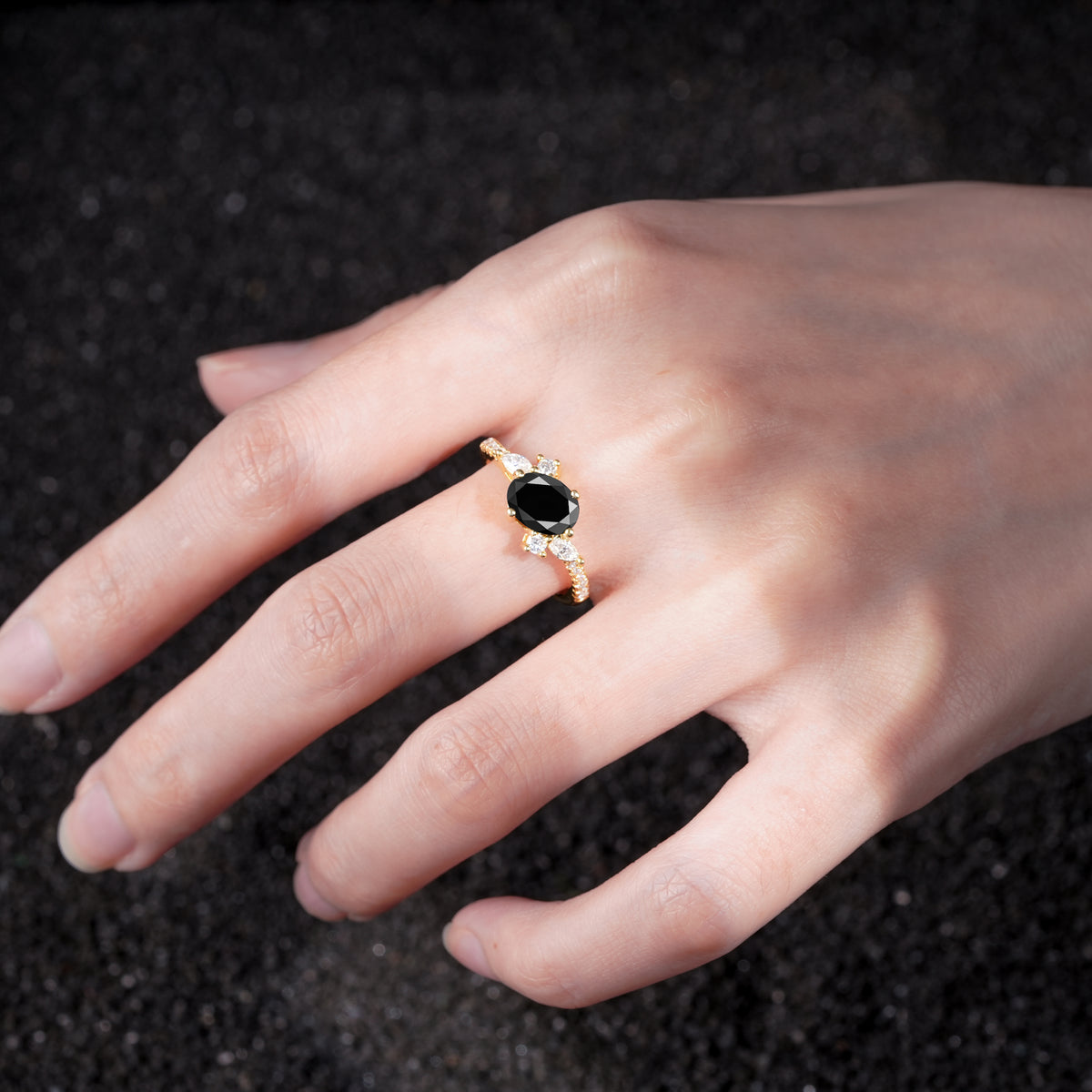Vintage Oval Cut Black Onyx Engagement Ring for Her - Additional view