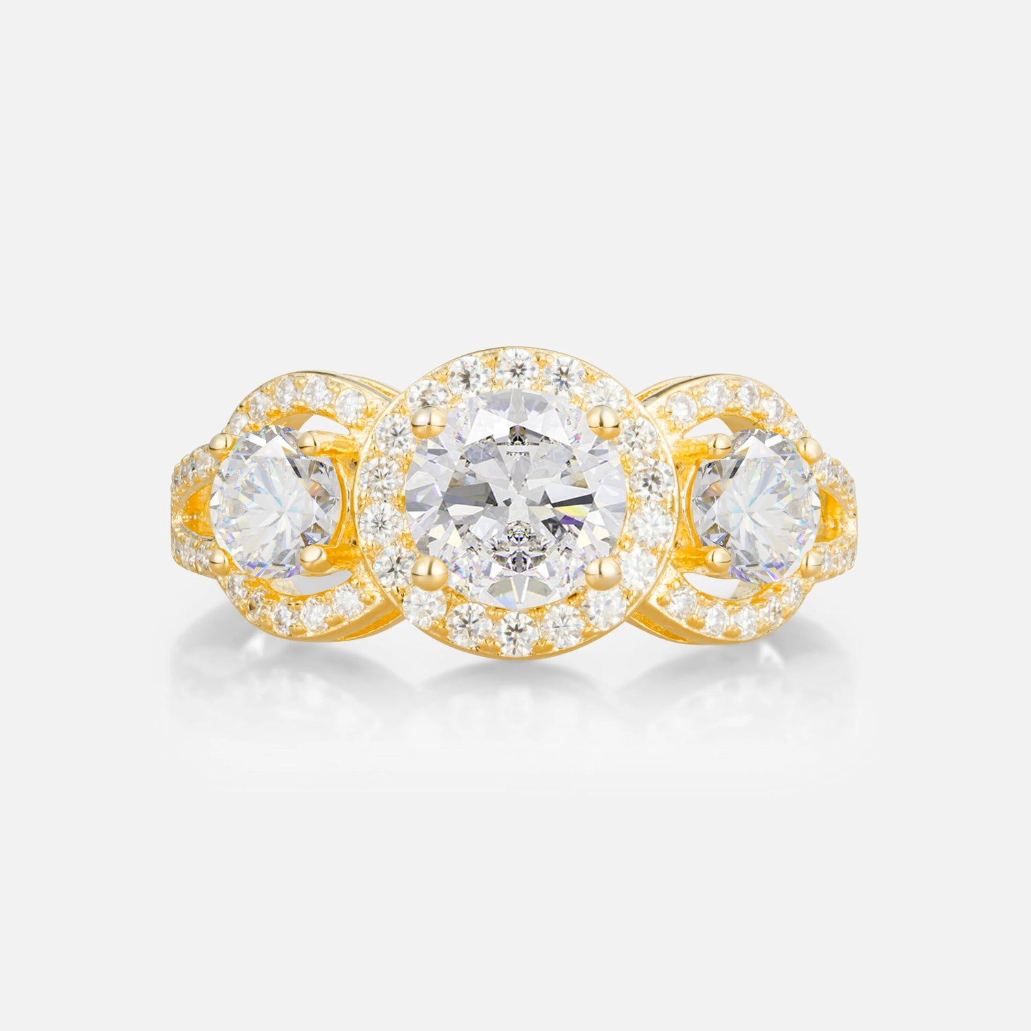Three Stone Pavé Round Cut Moissanite Engagement Ring