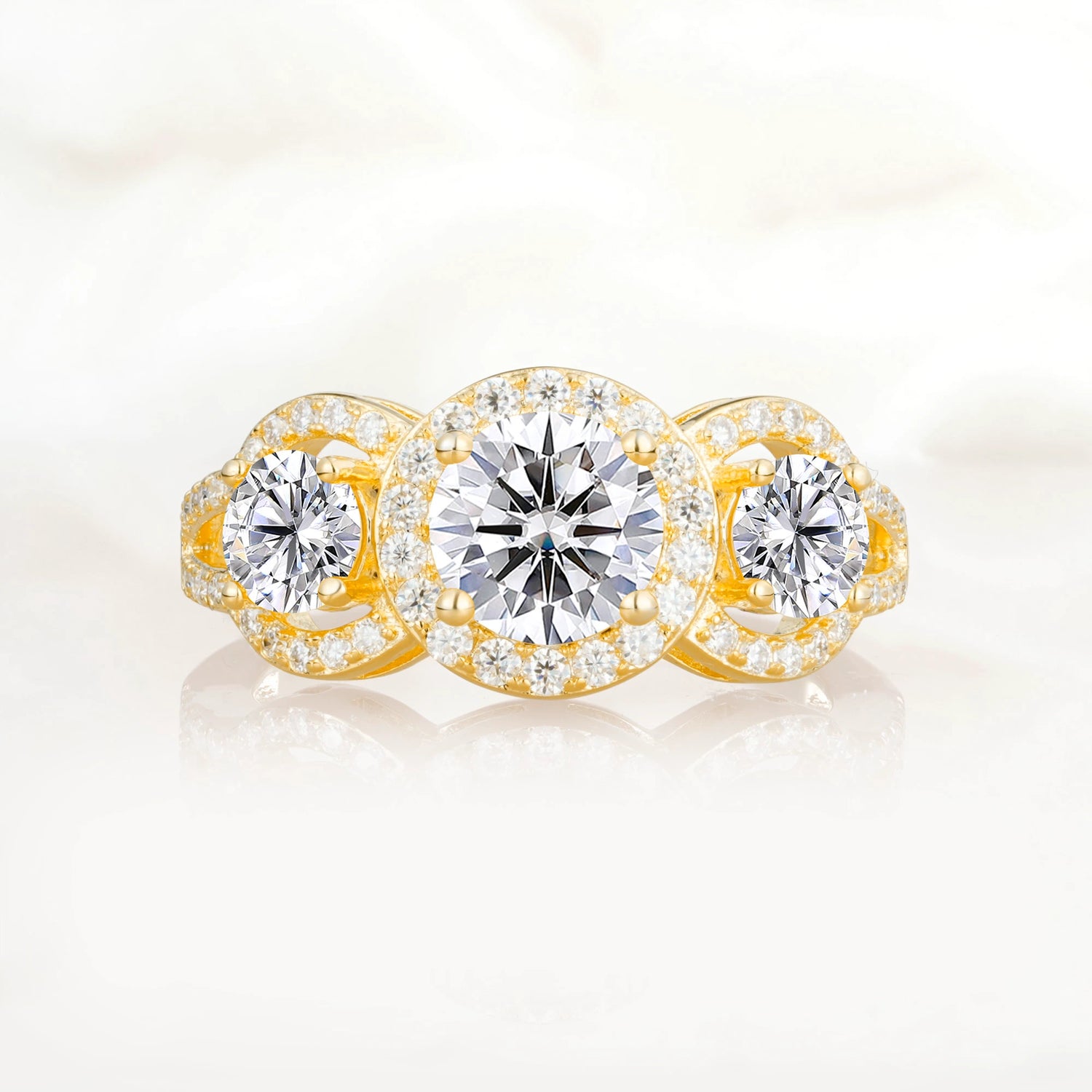 Three Stone Pavé Round Cut Lab Diamond Engagement Ring