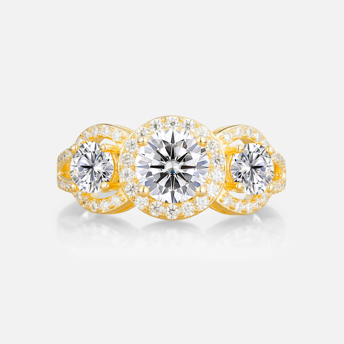 Three Stone Pavé Round Cut Lab-Grown Diamond Engagement Ring