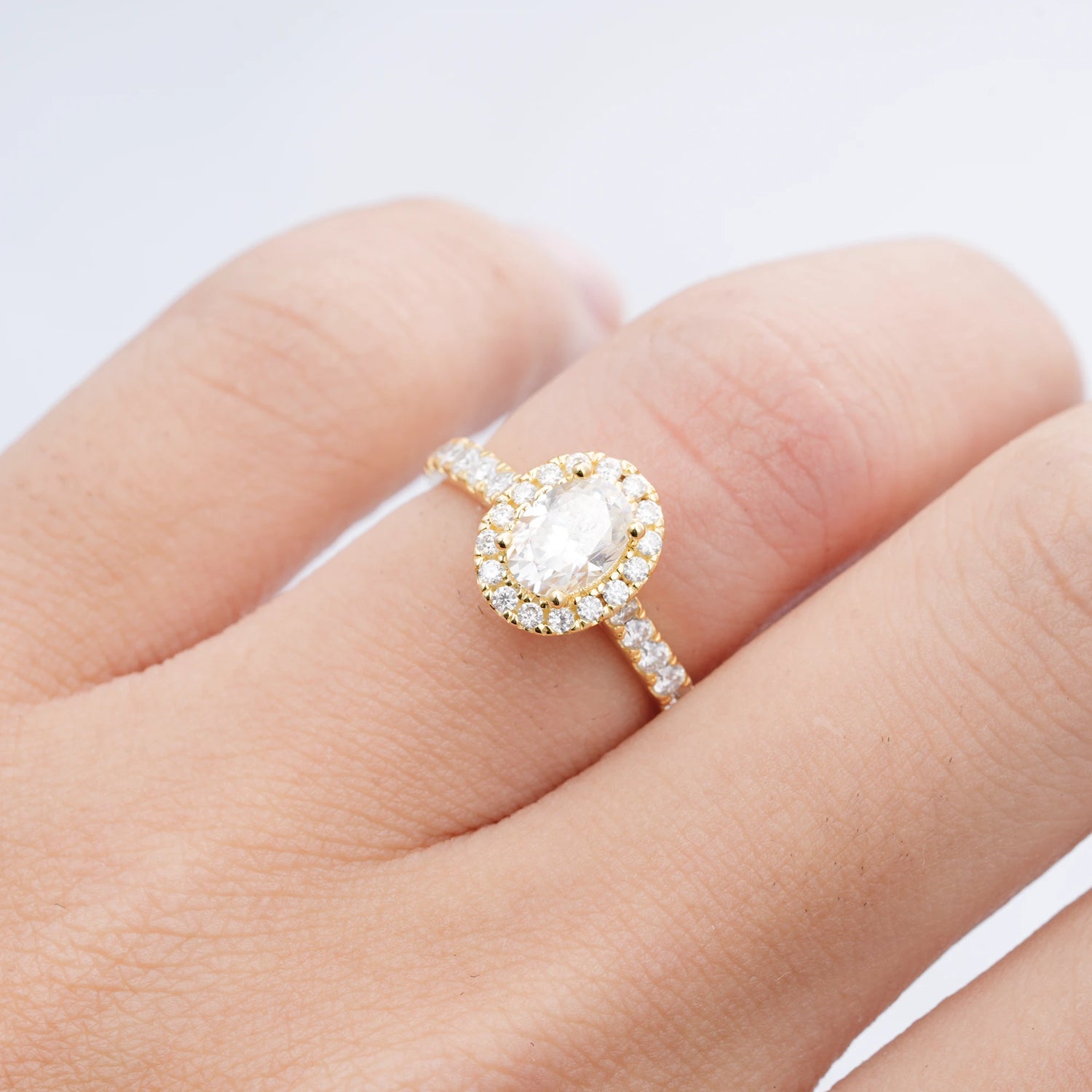 Halo Oval-Cut Moissanite Engagement Ring