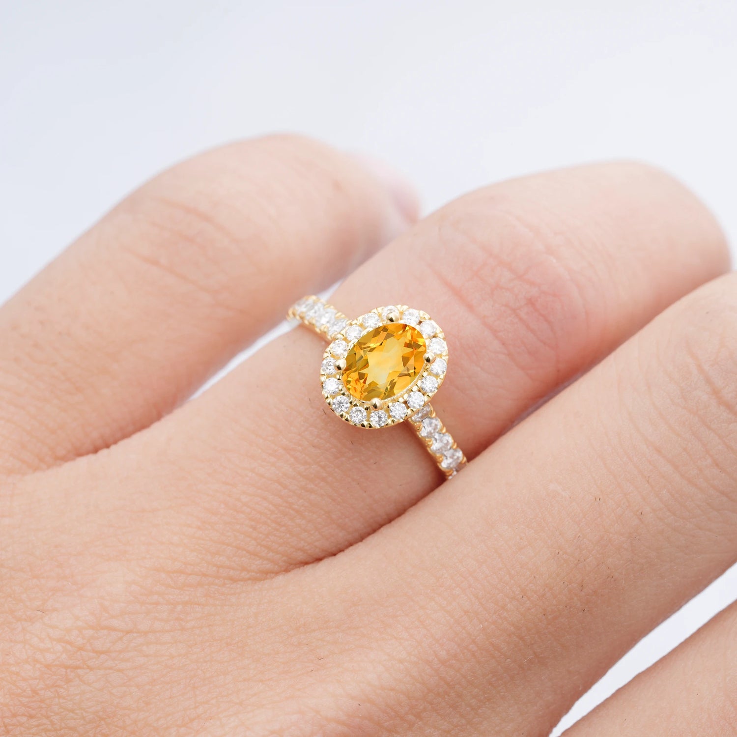 Halo Oval-Cut Citrine Engagement Ring