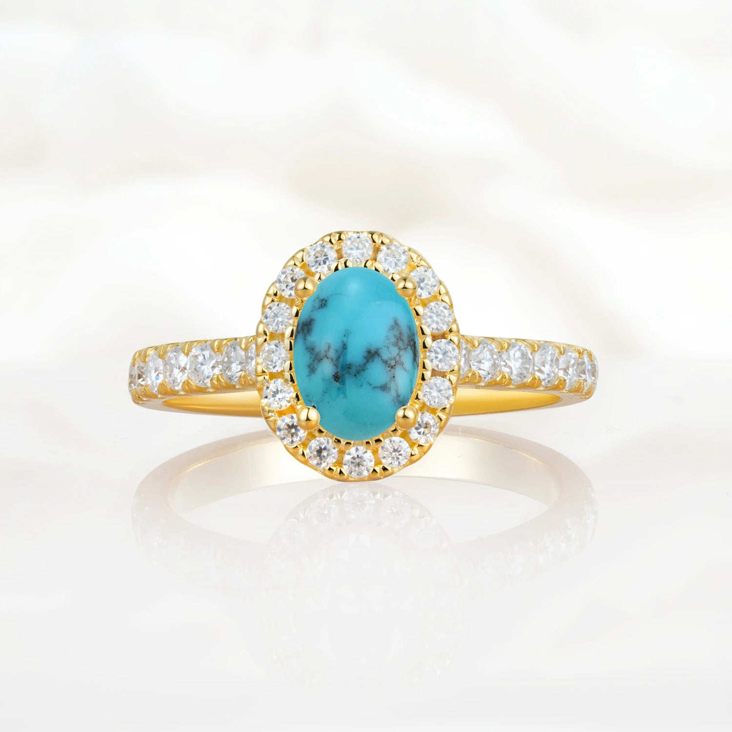 Halo Oval-Cut Turquoise Engagement Ring