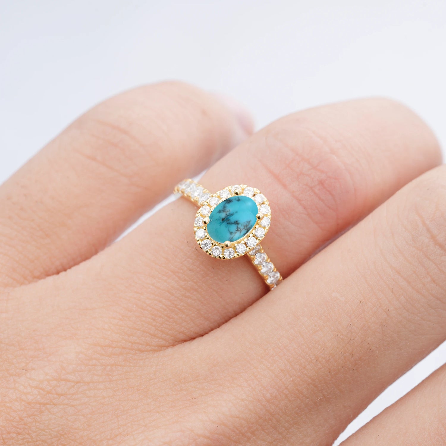 Halo Oval-Cut Turquoise Engagement Ring
