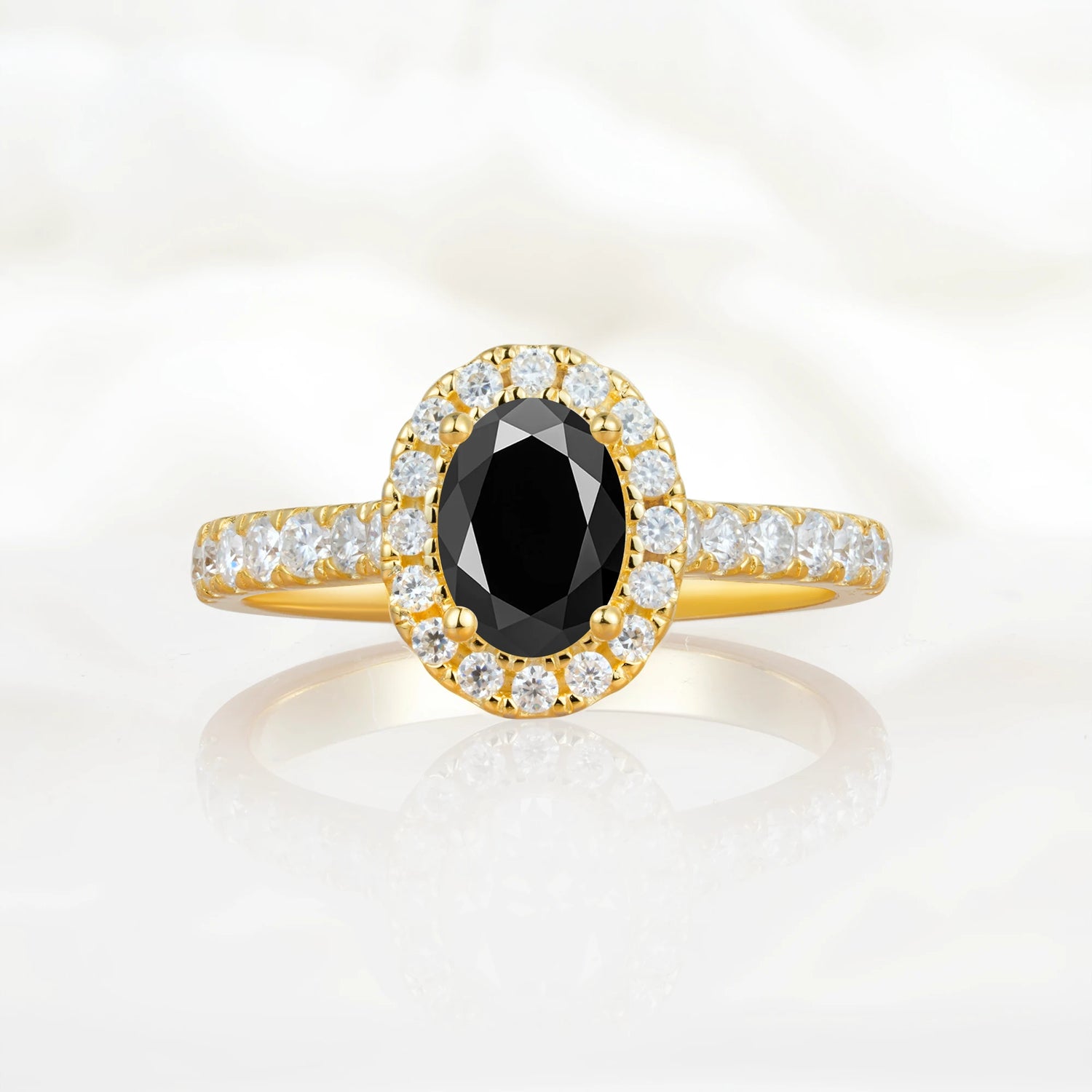 Halo Oval-Cut Black Onyx Engagement Ring