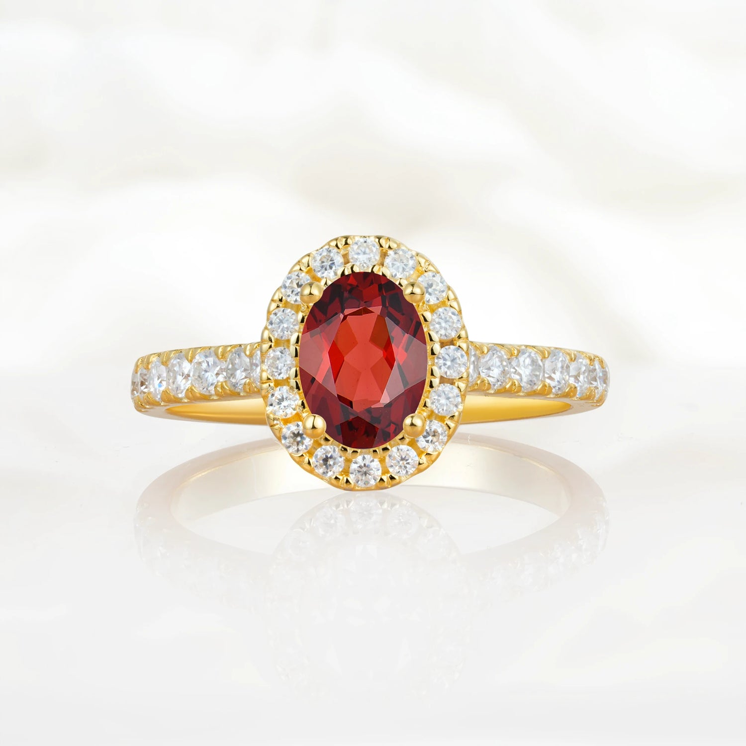 Halo Oval-Cut Garnet Engagement Ring