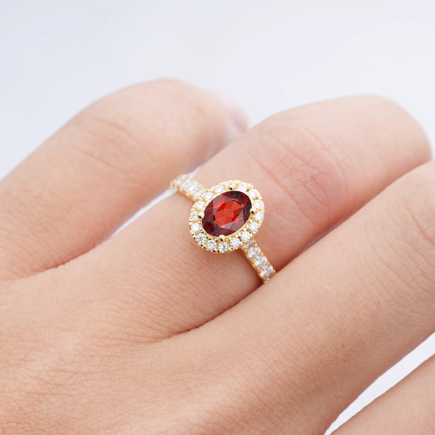 Halo Oval-Cut Garnet Engagement Ring