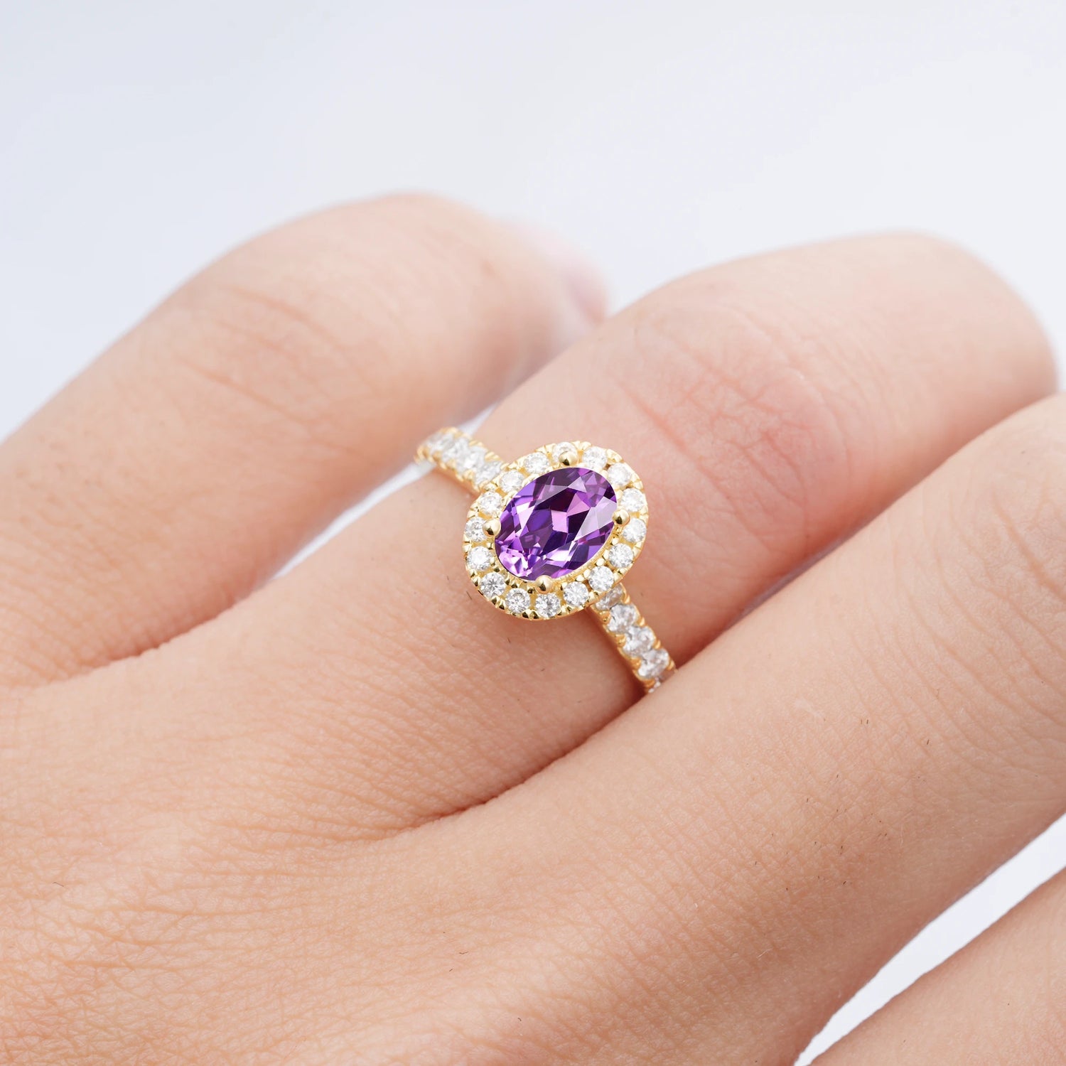 Halo Oval-Cut Amethyst Engagement Ring