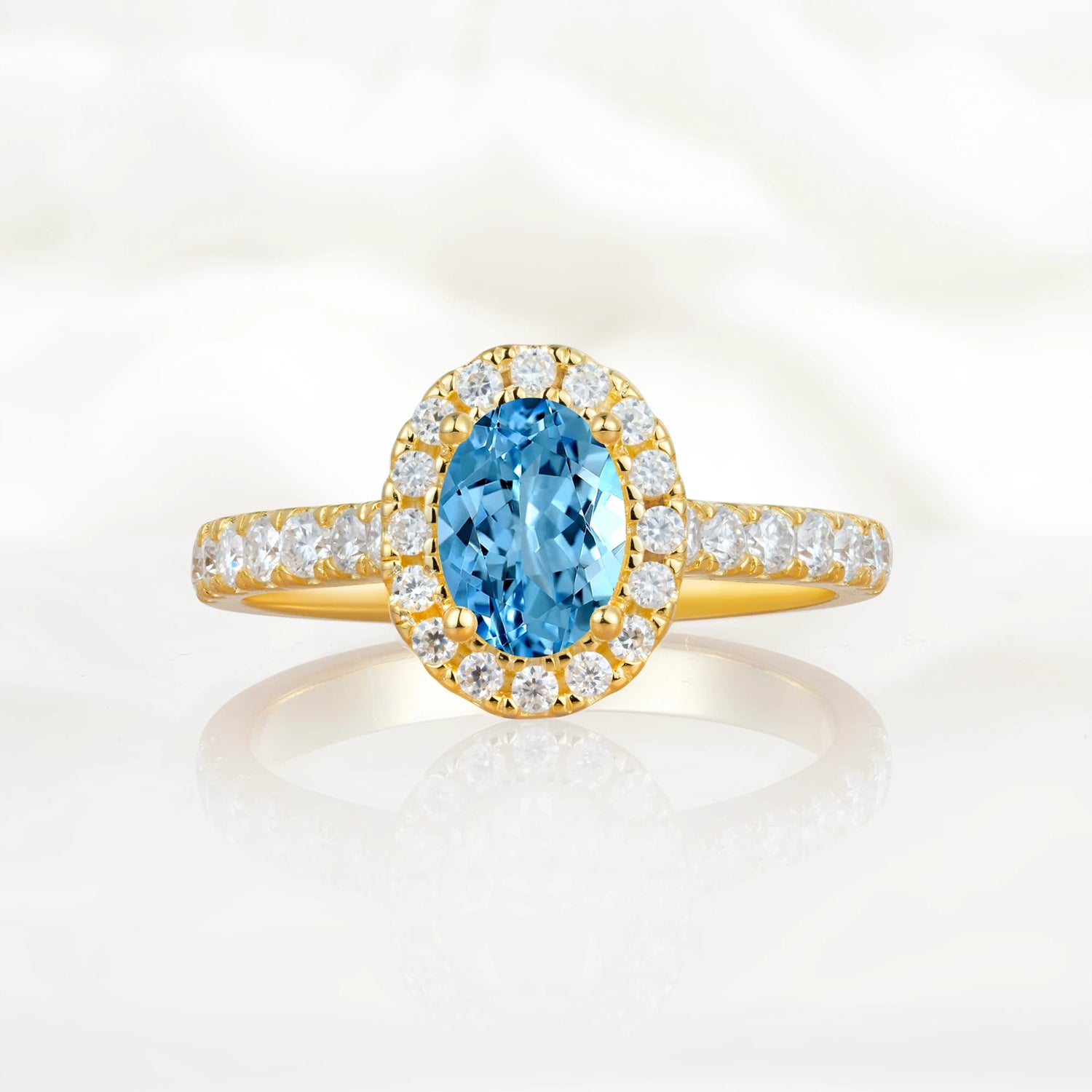 Halo Oval-Cut Aquamarine Engagement Ring