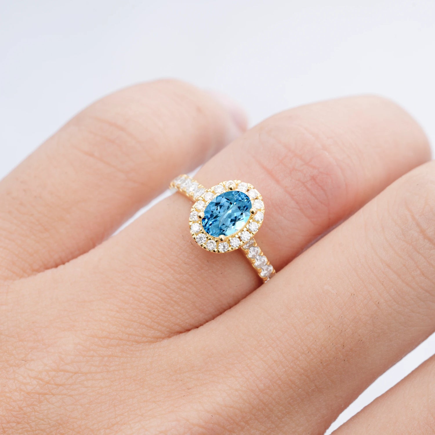 Halo Oval-Cut Aquamarine Engagement Ring