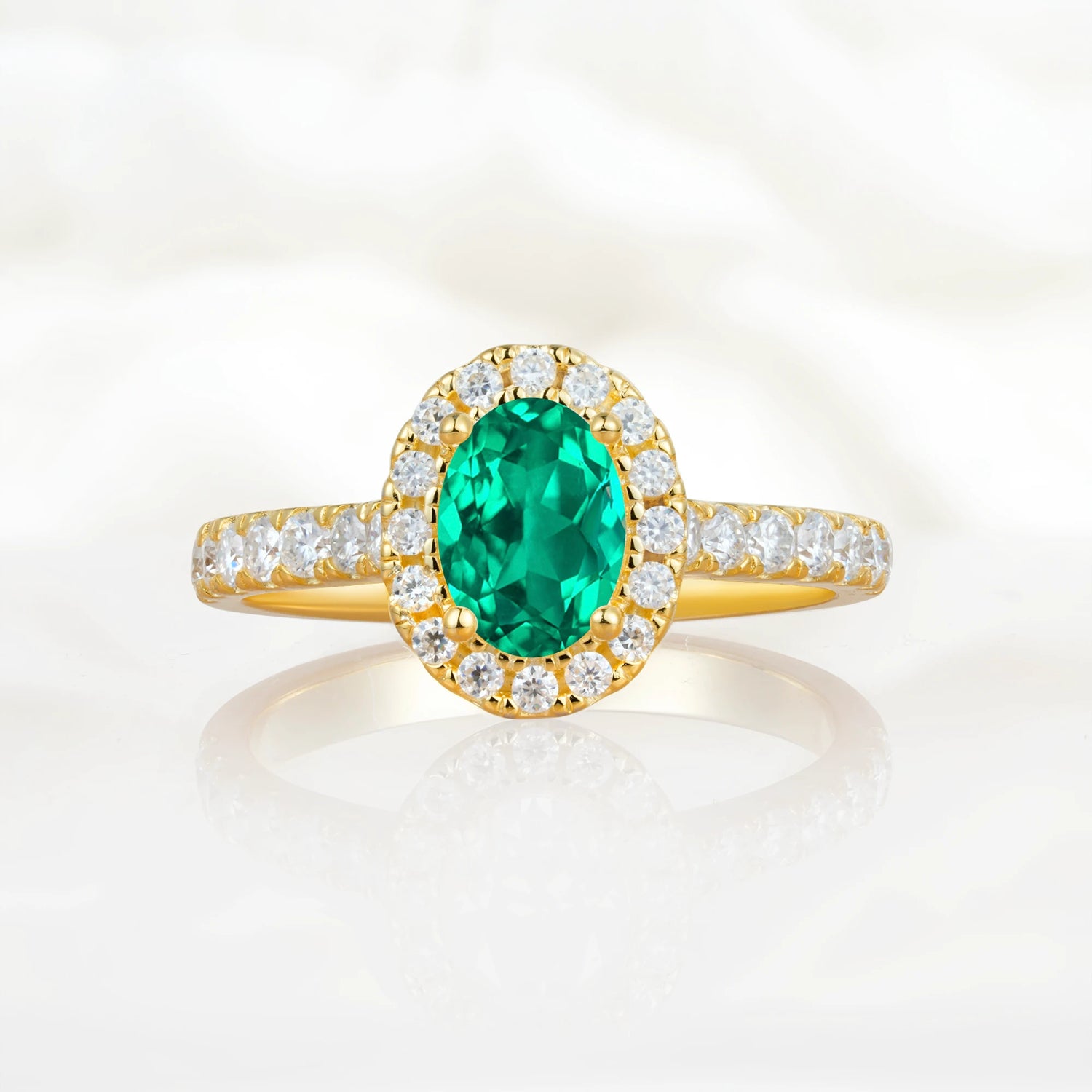 Halo Oval-Cut Emerald Engagement Ring
