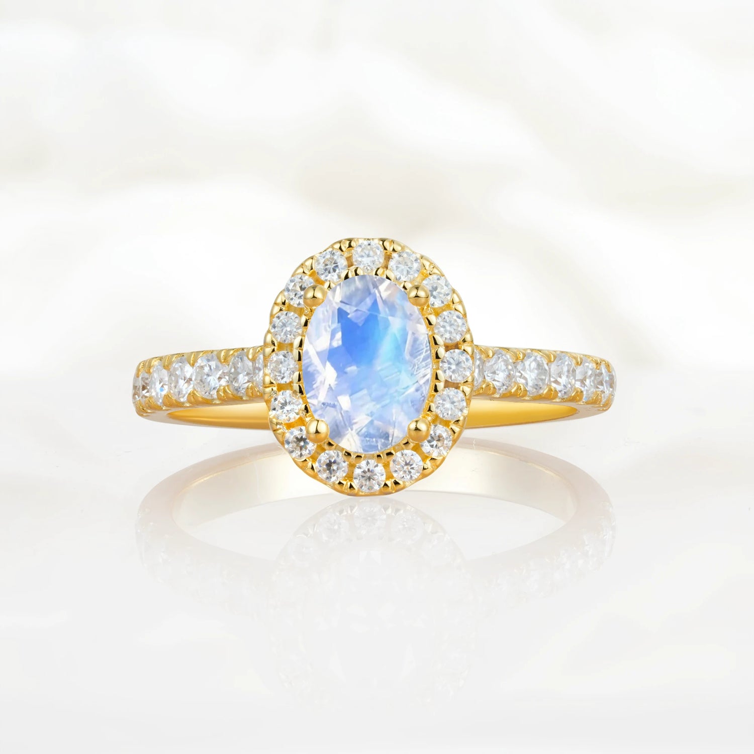Halo Oval-Cut Moonstone Engagement Ring