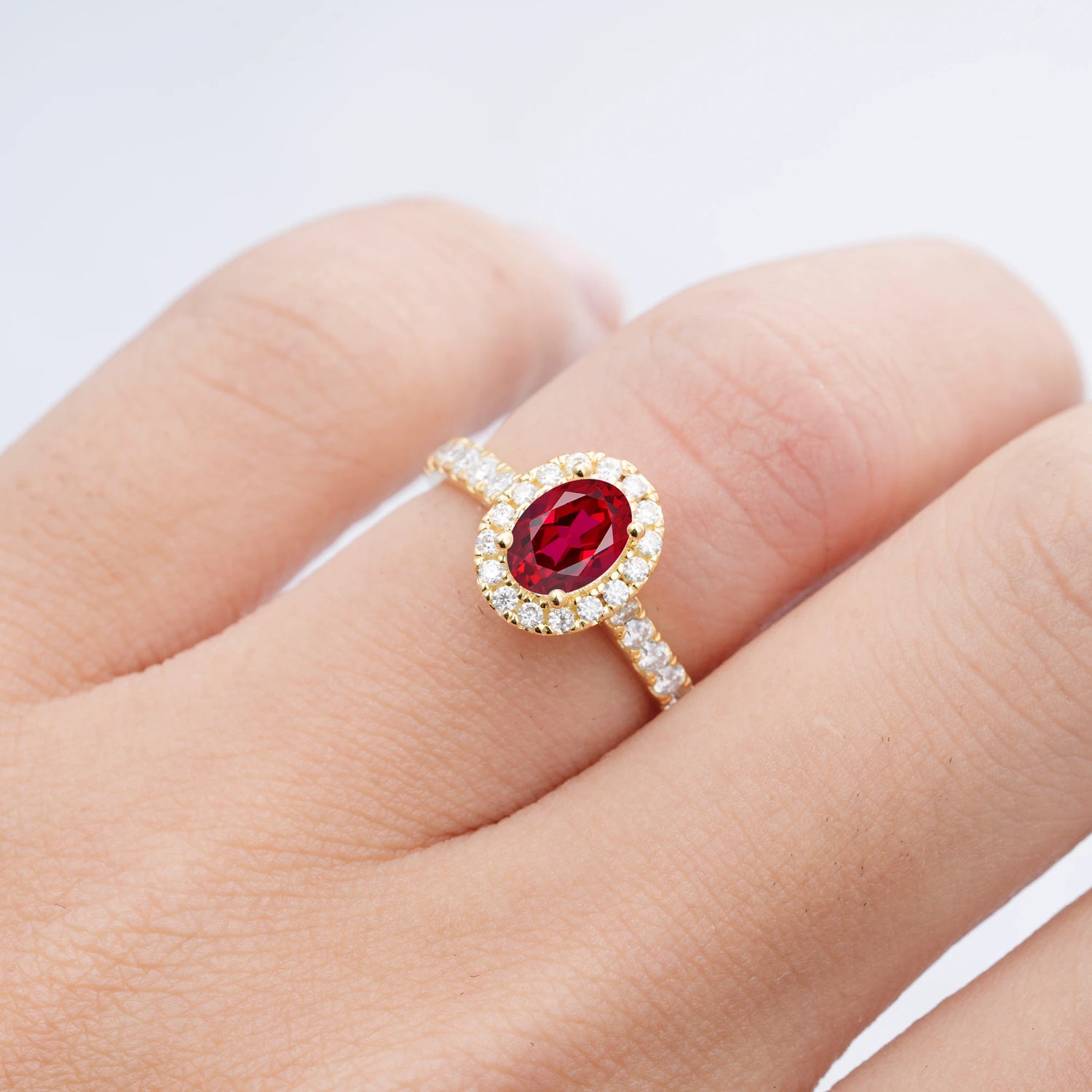 Halo Oval-Cut Ruby Engagement Ring