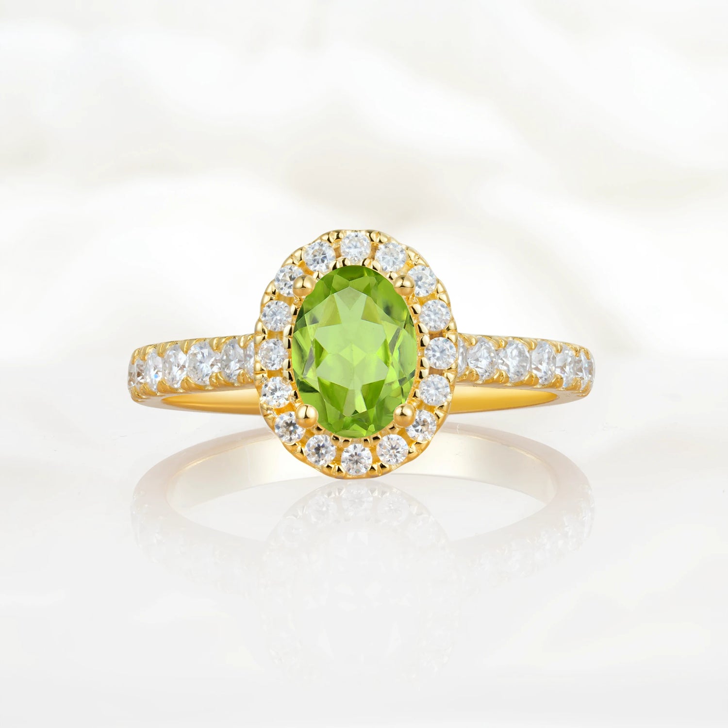 Halo Oval-Cut Peridot Engagement Ring