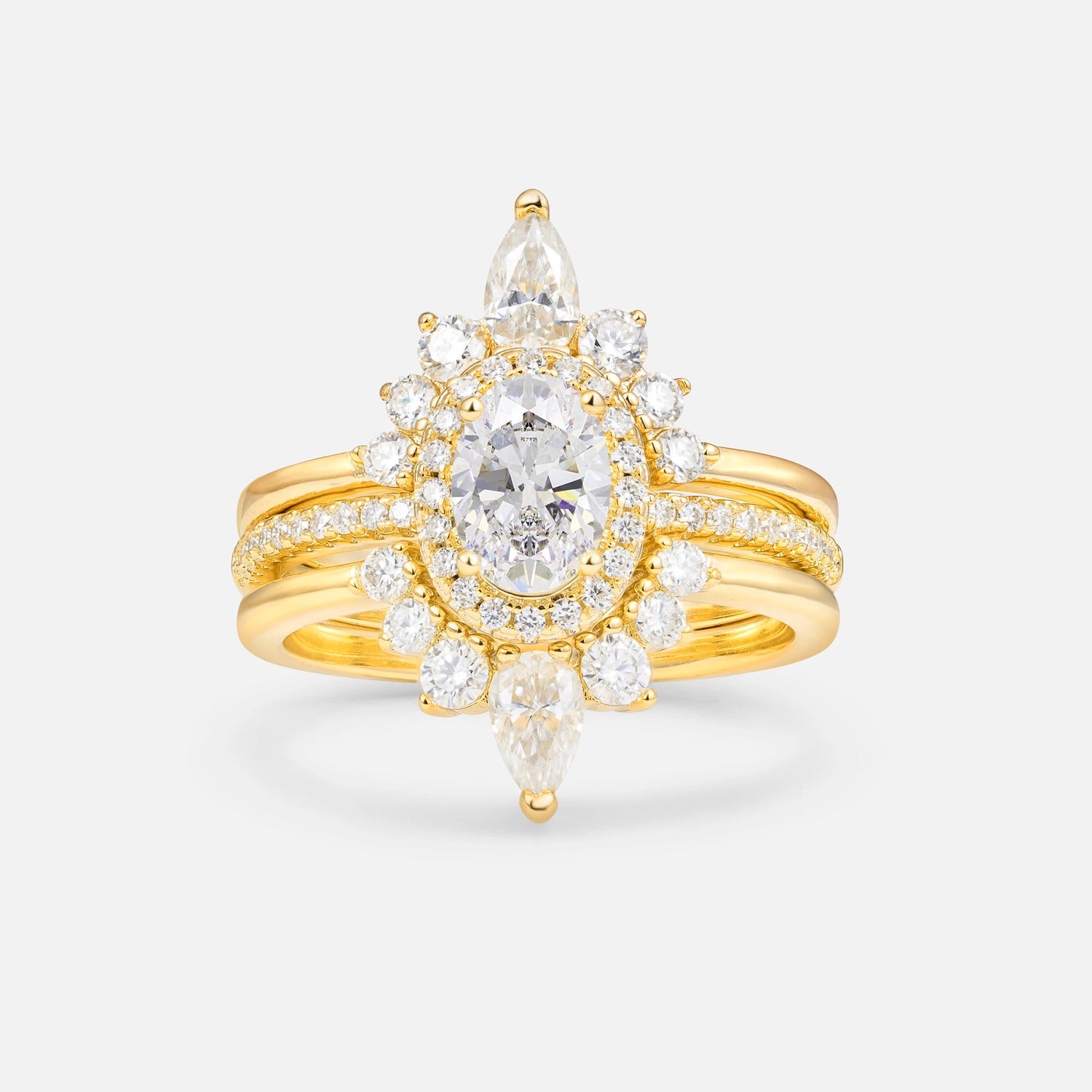 3 Piece Halo Moissanite Bridal Set with Enhancer Bands
