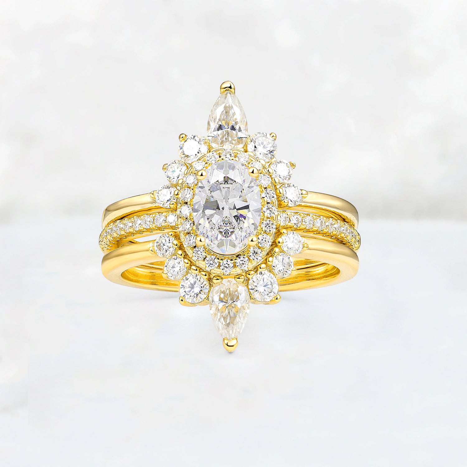 3 Piece Halo Moissanite Bridal Set with Enhancer Bands