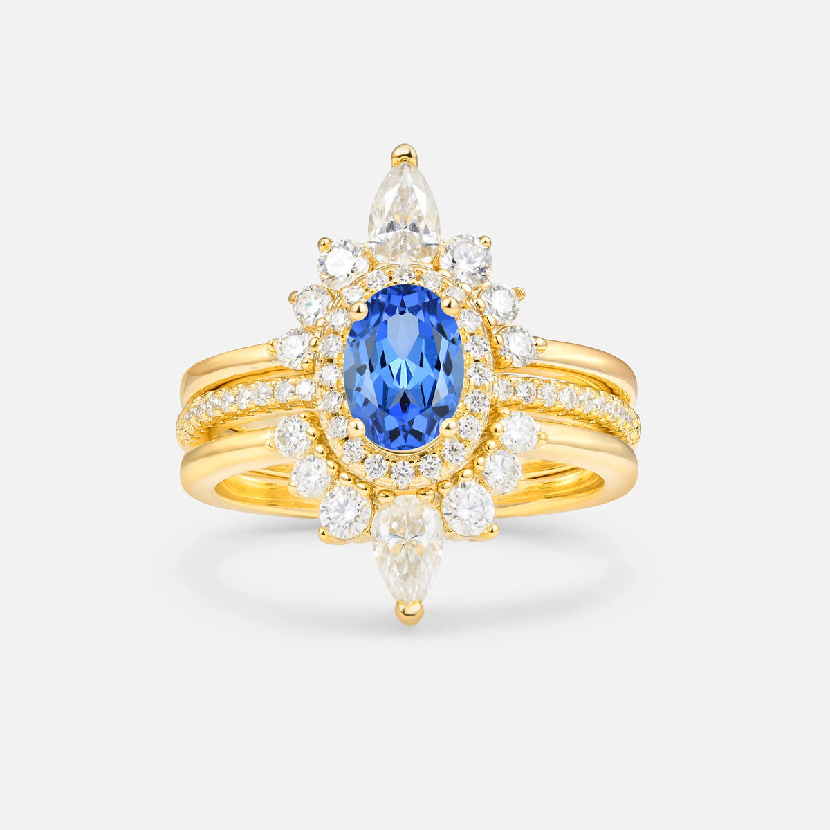 3 Piece Sapphire Bridal Set with Enhancer Bands