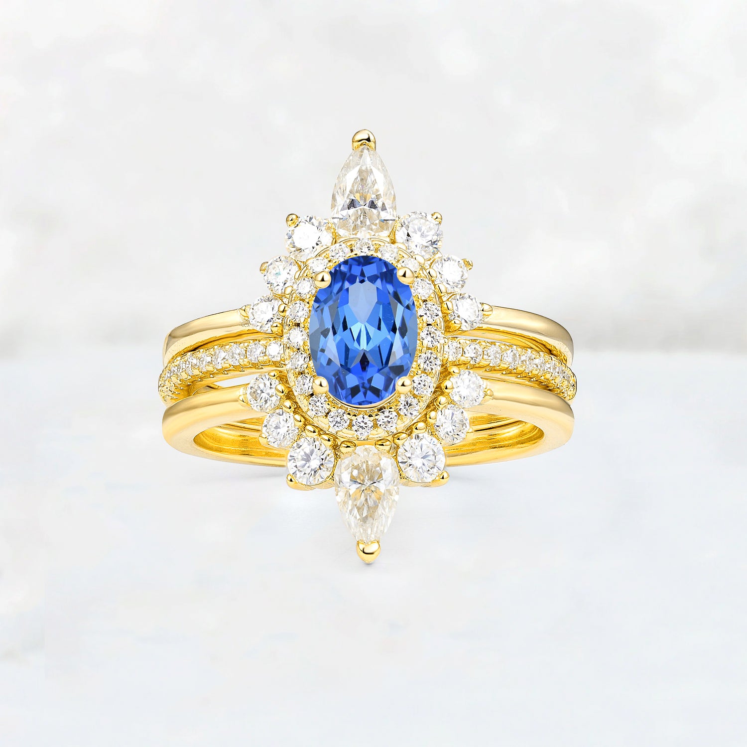 3 Piece Sapphire Bridal Set with Enhancer Bands