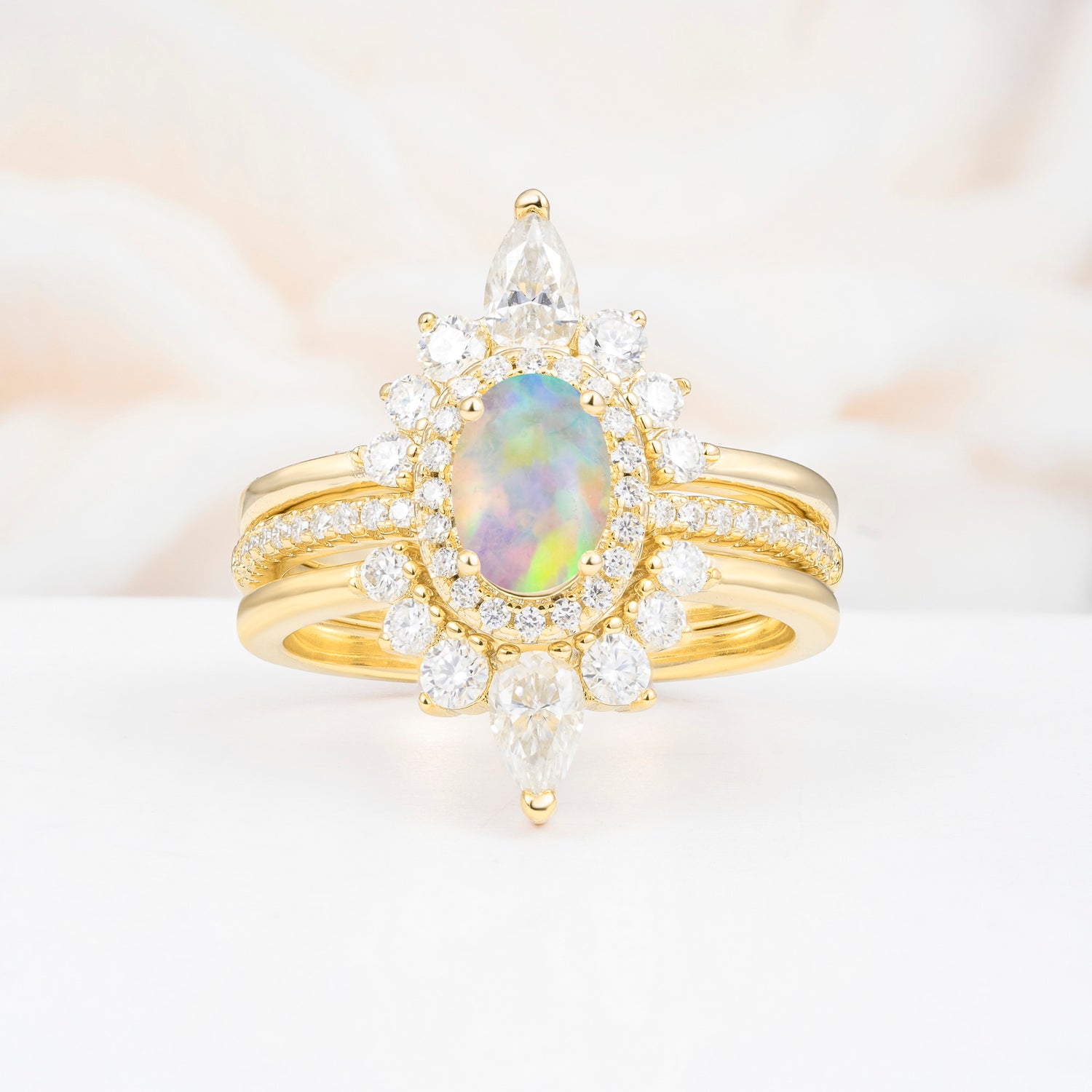 3 Piece Opal Bridal Set with Enhancer Bands