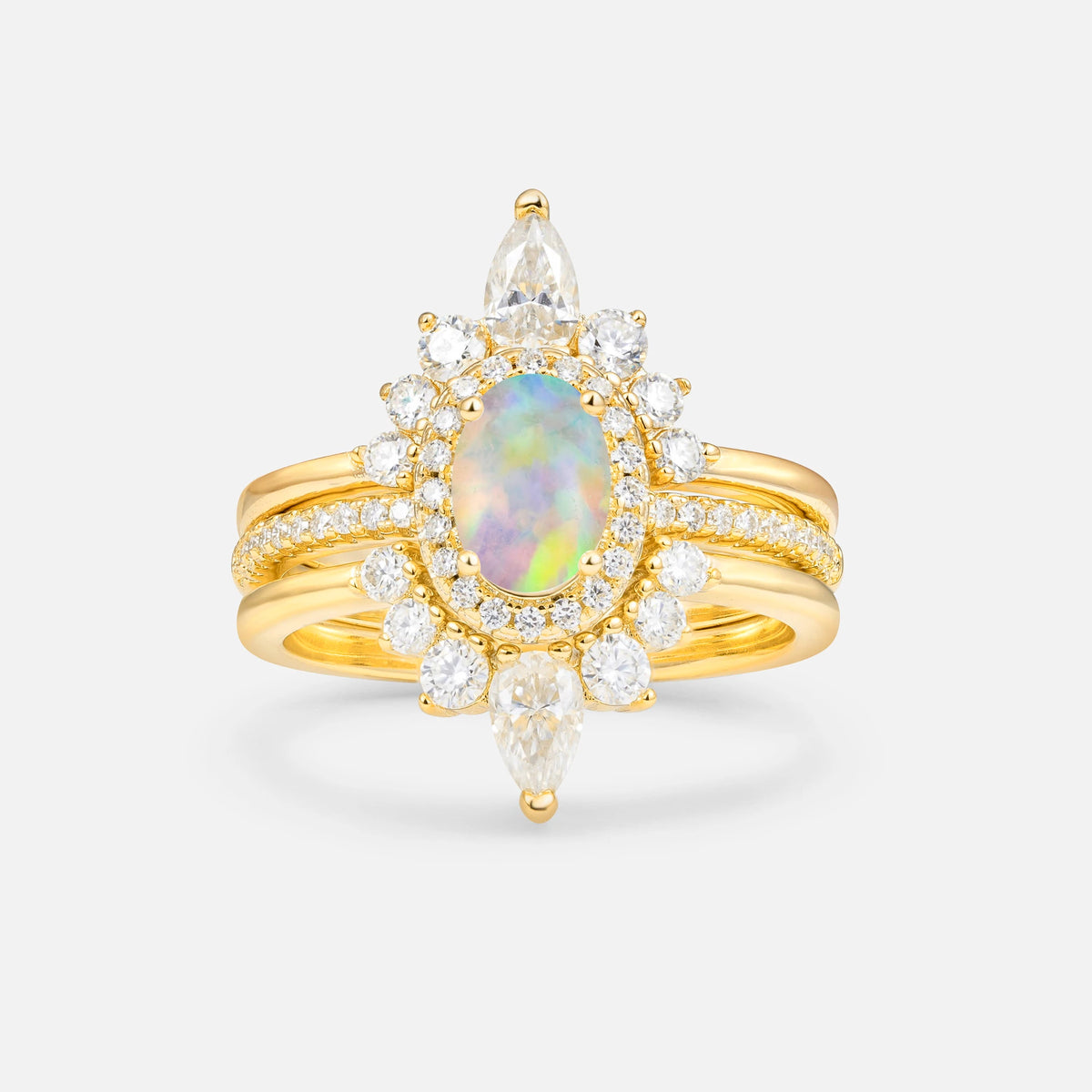 3 Piece Fire Opal Bridal Set with Enhancer Bands