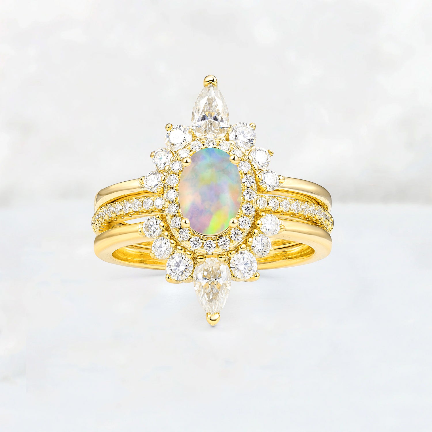 3 Piece Opal Bridal Set with Enhancer Bands