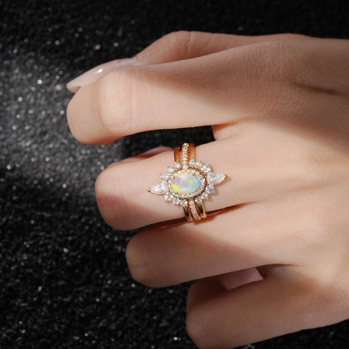 3 Piece Fire Opal Bridal Set with Enhancer Bands