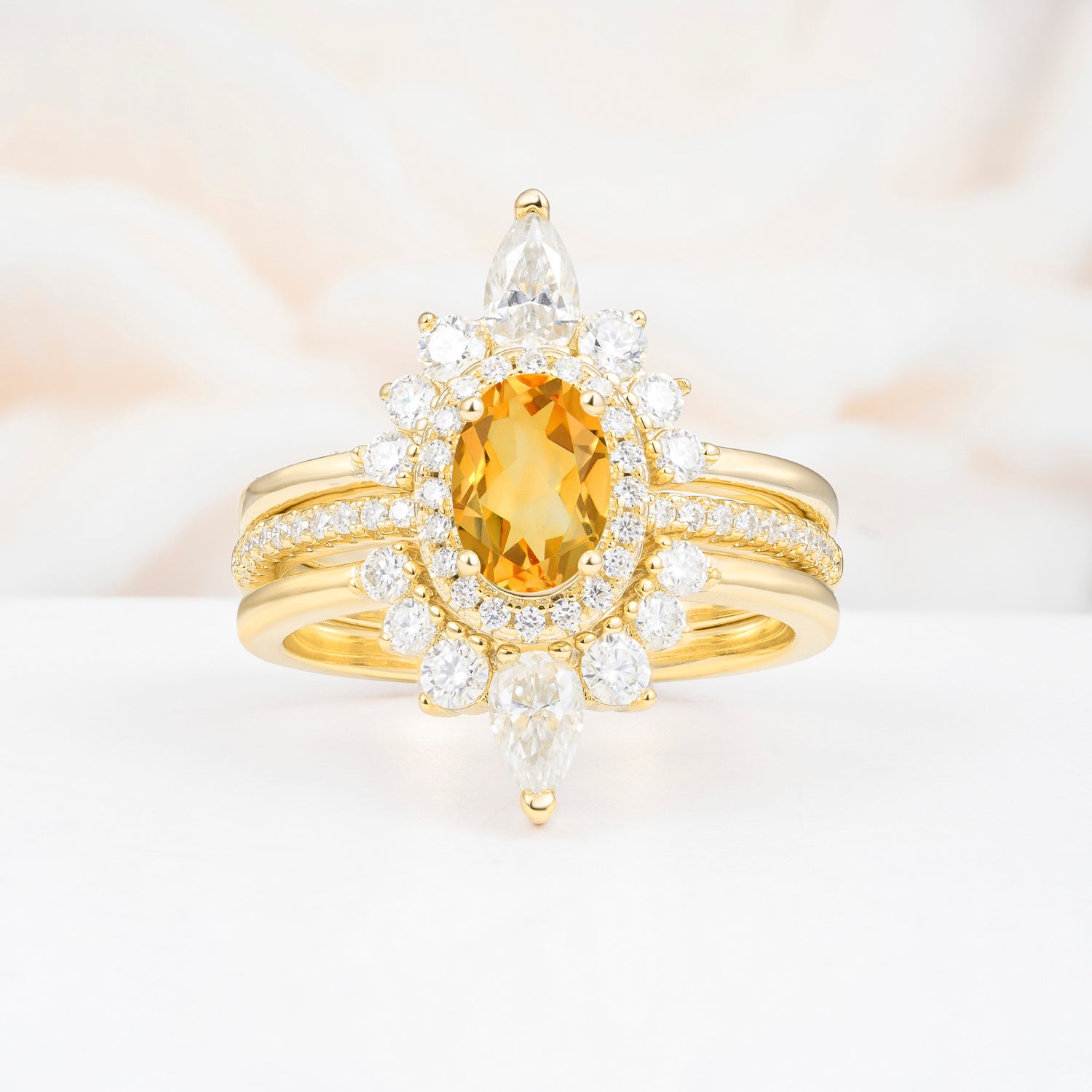 3 Piece Citrine Bridal Set with Enhancer Bands