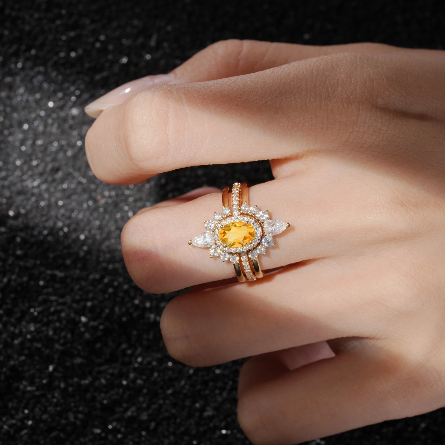 3 Piece Citrine Bridal Set with Enhancer Bands