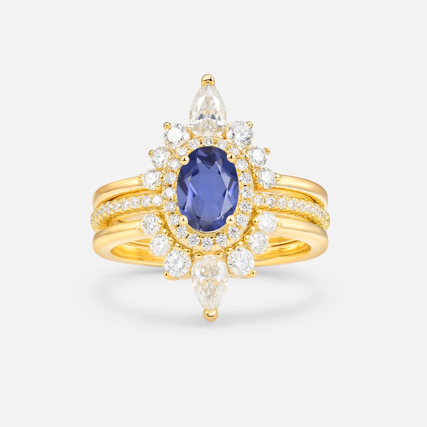 3 Piece Halo Tanzanite Bridal Set with Enhancer Bands