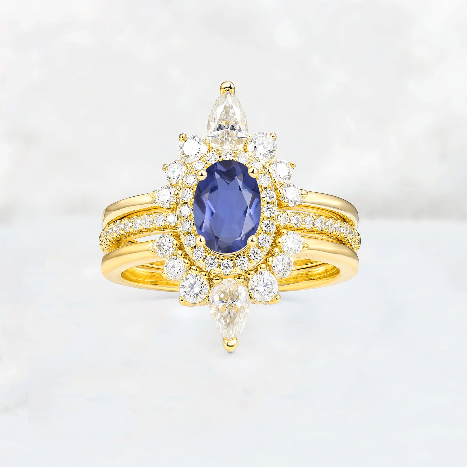 3 Piece Halo Tanzanite Bridal Set with Enhancer Bands
