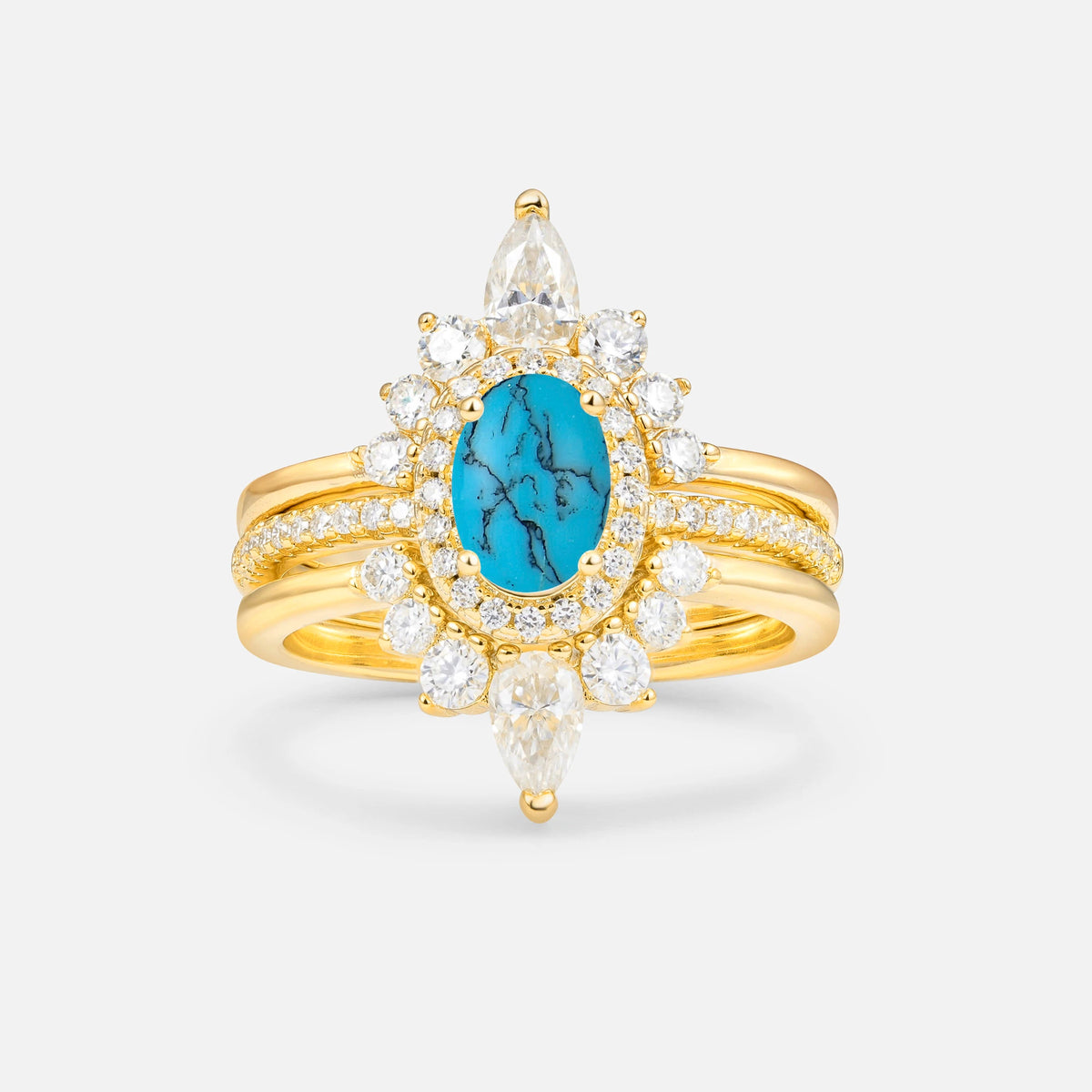 3 Piece Halo Turquoise Bridal Set with Enhancer Bands