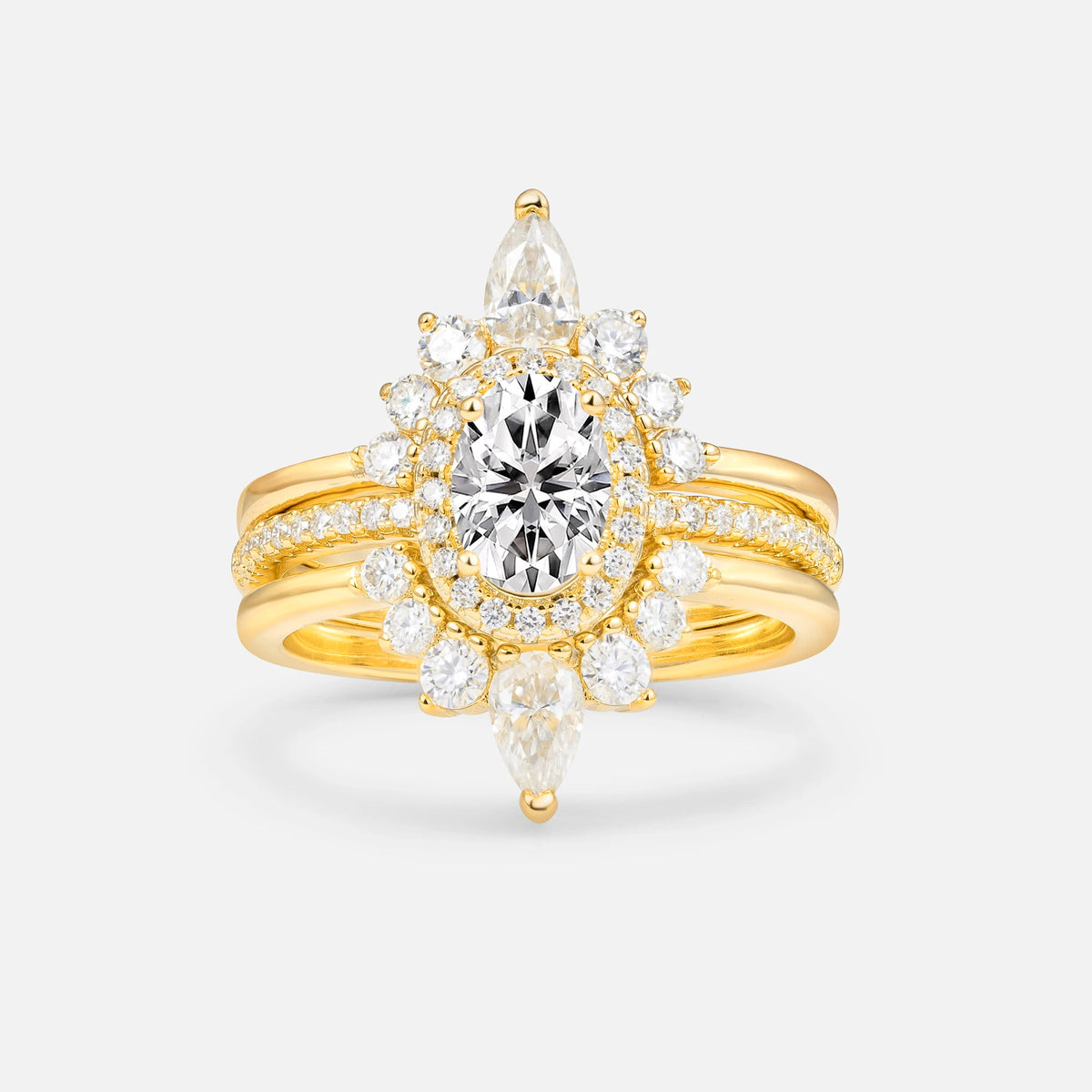 3 Piece Halo Lab Diamond Bridal Set with Enhancer Bands
