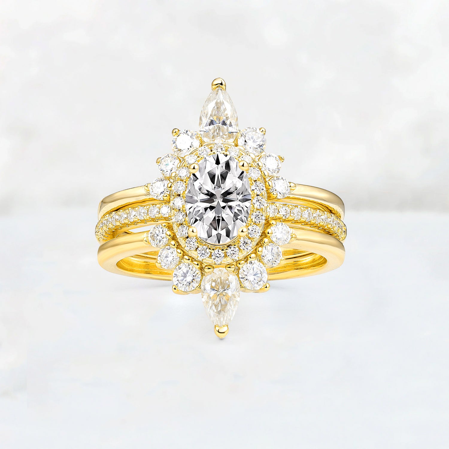 3 Piece Halo Lab Diamond Bridal Set with Enhancer Bands