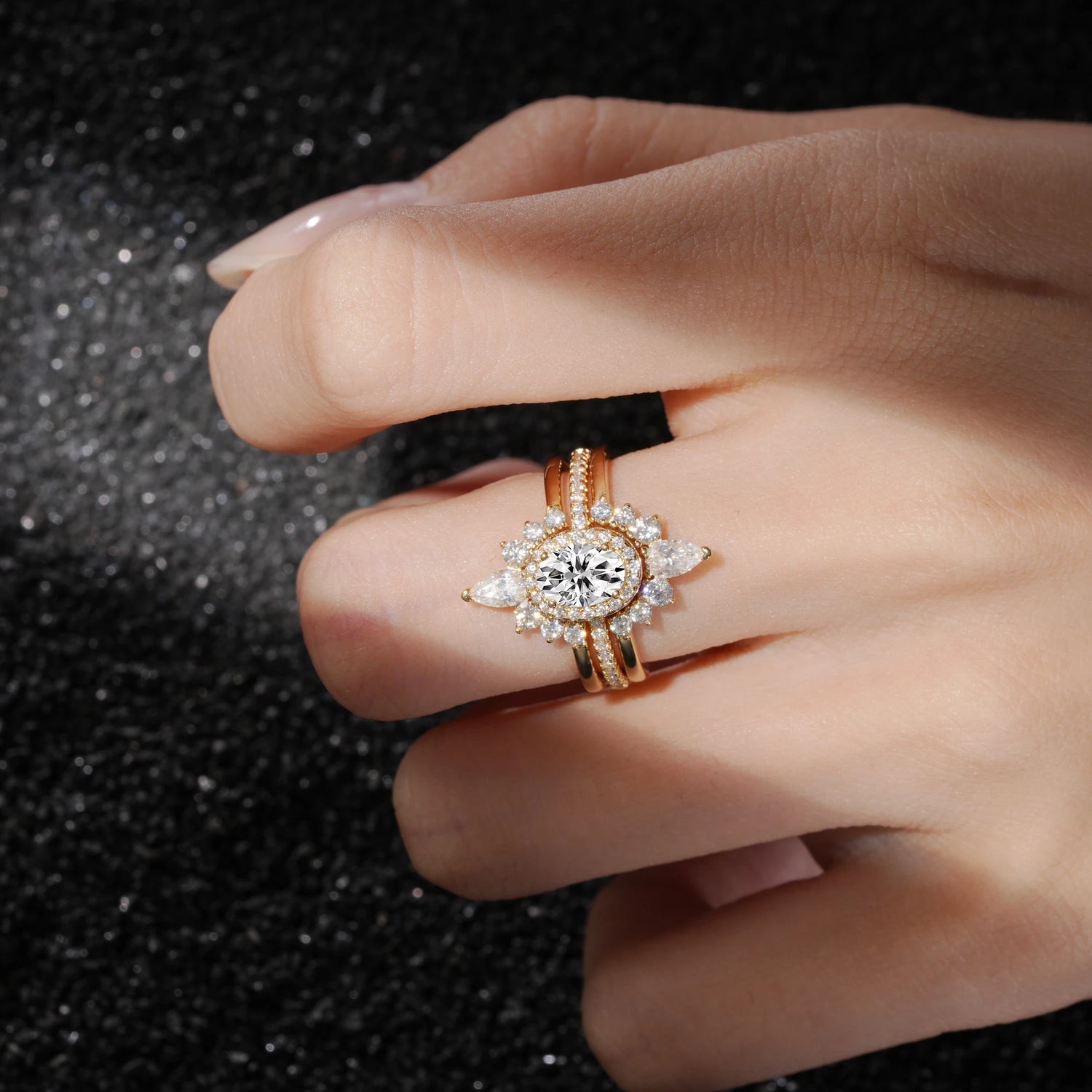 3 Piece Halo Lab Diamond Bridal Set with Enhancer Bands