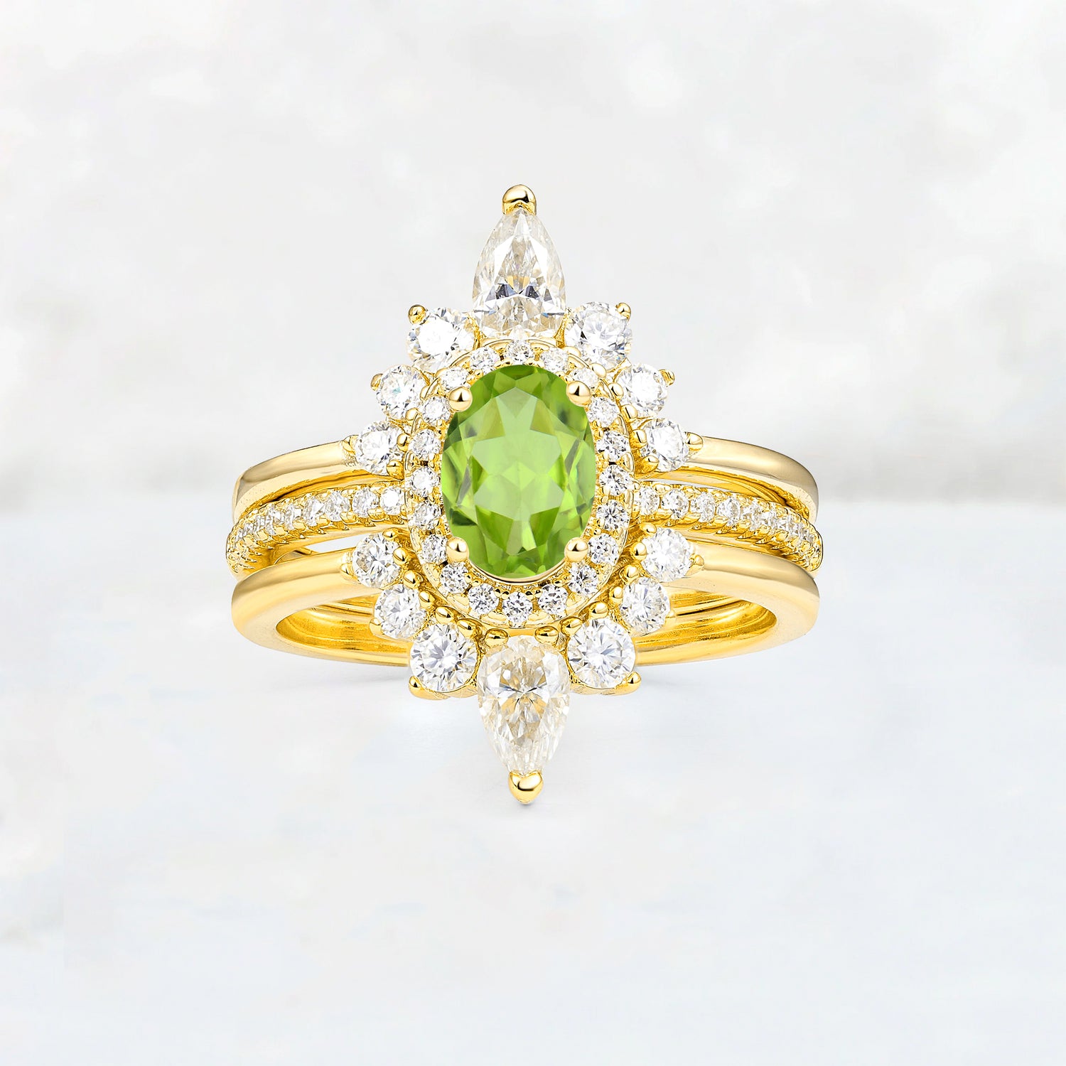 3 Piece Peridot Bridal Set with Enhancer Bands