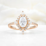 Oval Cut Moissanite Starburst Halo Engagement Ring with Pavé Band - Additional view