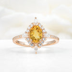 Oval Cut Citrine Starburst Halo Engagement Ring with Pavé Band - Additional view