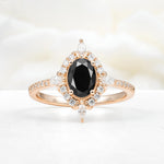 Oval Cut Black Onyx Starburst Halo Engagement Ring with Pavé Band - Additional view
