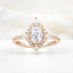 Oval Cut Lab Diamond Starburst Halo Engagement Ring with Pavé Band - Additional view