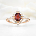 Oval Cut Garnet Starburst Halo Engagement Ring with Pavé Band - Additional view