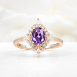 Oval Cut Amethyst Starburst Halo Engagement Ring with Pavé Band - Additional view