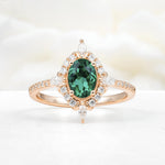 Oval Cut Emerald Starburst Halo Engagement Ring with Pavé Band - Additional view