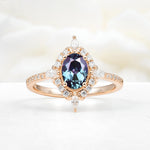 Oval Cut Alexandrite Starburst Halo Engagement Ring with Pavé Band - Additional view