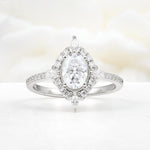 Oval Cut Moissanite Starburst Halo Engagement Ring with Pavé Band - Additional view
